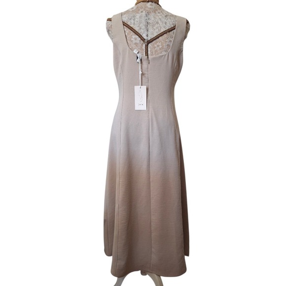 NWT Joie Sheath Sleeveless Midi Dress Tan Cream Square Neck Pockets Size 10 - Picture 8 of 9